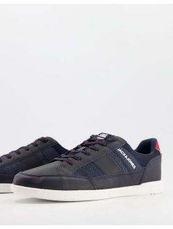 sneakers with side logo in faux leather navy