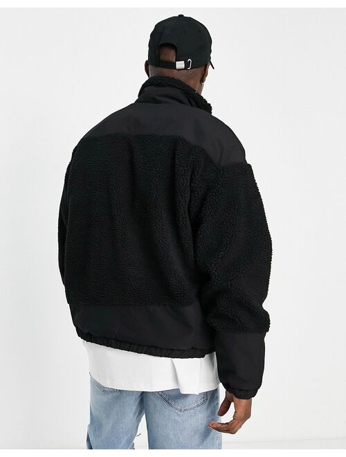 Jack & Jones Core fleece jacket with mountain embroidery in black