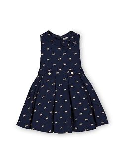 Girls' Sleeveless Dress with Gathered Waist and Bow Detail
