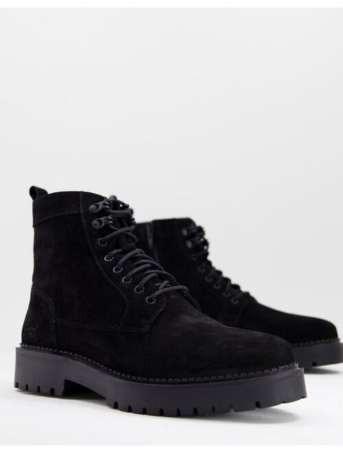 River Island chunky suede boot in black
