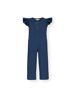 Girls' Rib Button Front Short Sleeve Jumpsuit