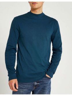 slim fit turtle neck long sleeve t-shirt in green