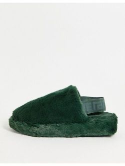 fur mules with strap in green