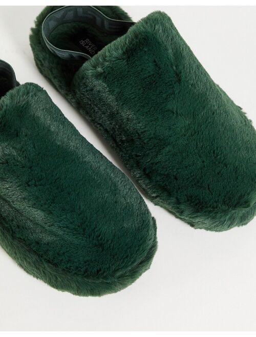 River Island fur mules with strap in green