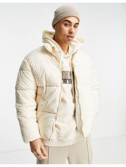 Core cropped puffer jacket in off white