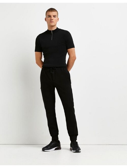 River Island knitted half zip t-shirt in black