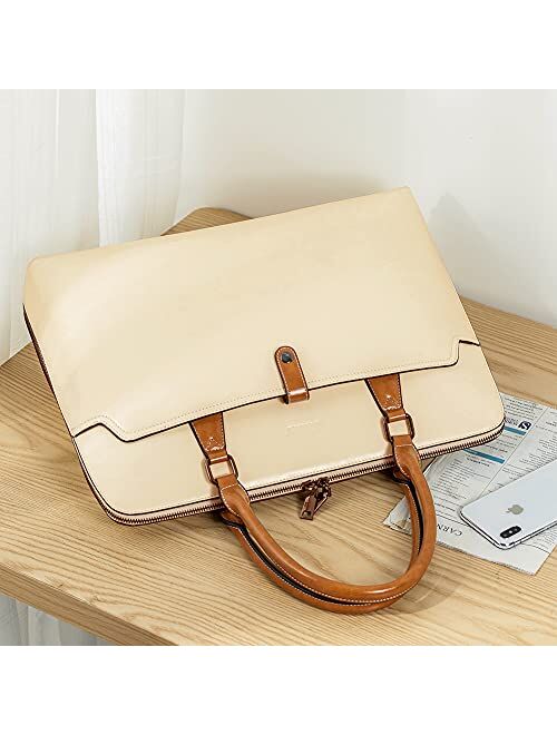 CLUCI Briefcase for Women Oil Wax Leather 15.6 Inch Laptop Slim Business Large Capacity Ladies Shoulder Bags