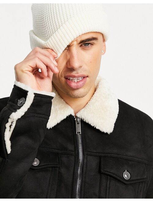 River Island borg lined jacket in black & ecru