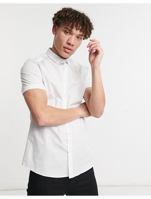 River Island Short Sleeve Poplin Shirt in White