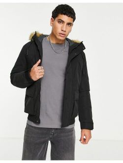 Originals short parka jacket with faux fur hood in black