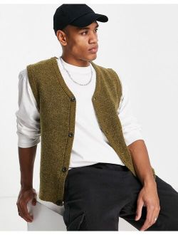 Originals knitted button vest in brown