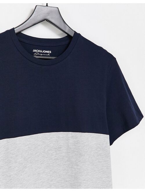 Jack & Jones Originals color block t-shirt in navy