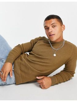 Premium blocked textured sweater in brown