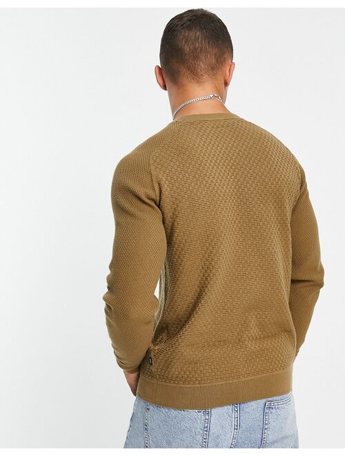 Jack & Jones Premium blocked textured sweater in brown