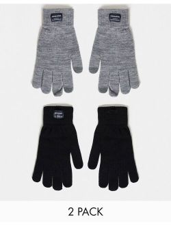 2 pack knitted gloves in gray and black