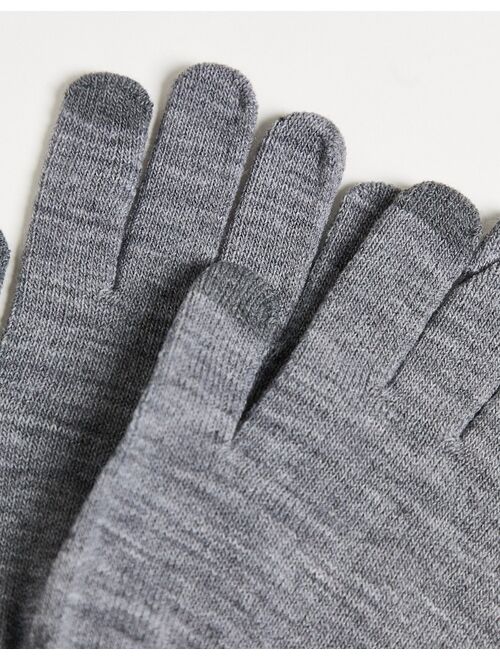 Jack & Jones 2 pack knitted gloves in gray and black