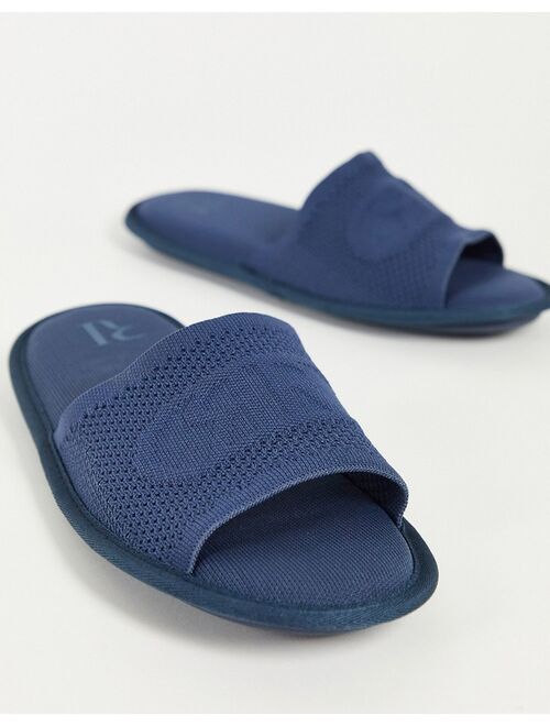 River Island knit logo slippers in blue