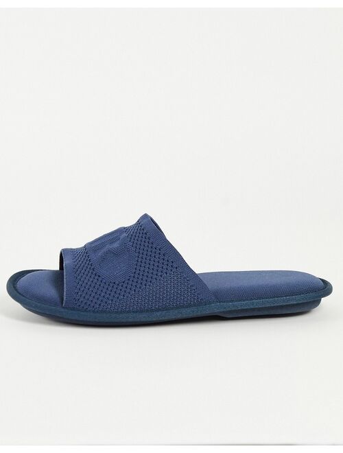 River Island knit logo slippers in blue