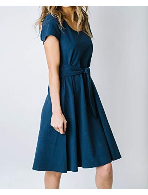 Hope & Henry Womens Tie Front Knit Dress Blue