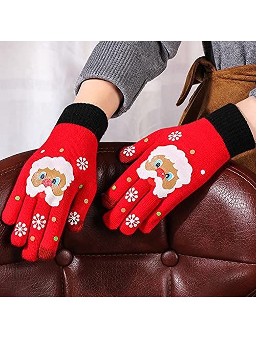 2 Pairs Christmas Knitted Gloves Santa Claus Winter Warm Touchscreen Gloves Full Finger Mittens Xmas Gifts
