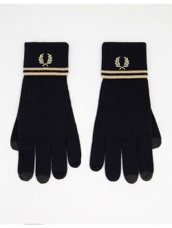 Fred Perry twin tipped merino wool gloves in black/gold