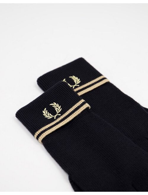 Fred Perry twin tipped merino wool gloves in black/gold