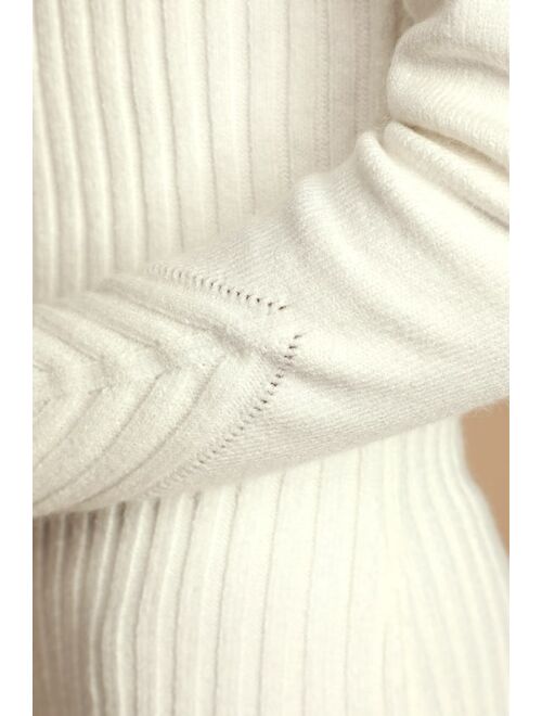 Lulus Snuggle Party Ivory Mock Neck Midi Sweater Dress