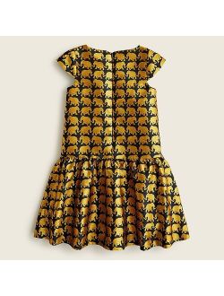 Girls' cap-sleeve dress in jacquard elephants