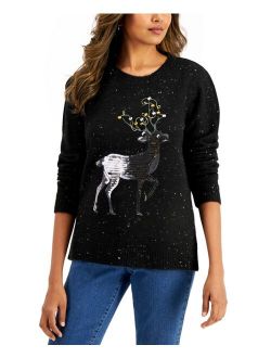 Karen Scott Cotton Embellished Reindeer Sweater, Created for Macy's