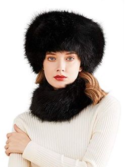 Lovful Faux Fur Women Russian Cossack Style Hat,Scarf Set for Ladies