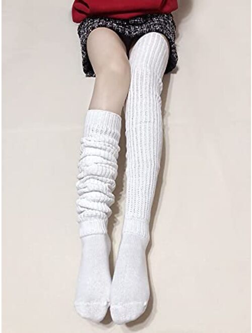 Lovful Extra Long Loose Socks for Girls Student Japanese Style, Knee High Boot Socks Lolita Leg Warmers, Bubble Slouch Socks