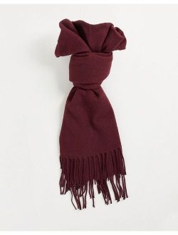 woven fringed scarf in burgundy