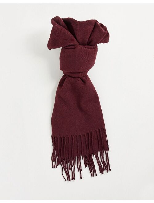 Jack & Jones woven fringed scarf in burgundy