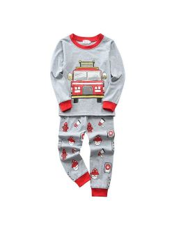 Fire truck car printing Autumn Cartoon pajamas home suit long-sleeved Cotton boy sleep clothes kids pajamas for boys 2-8 year