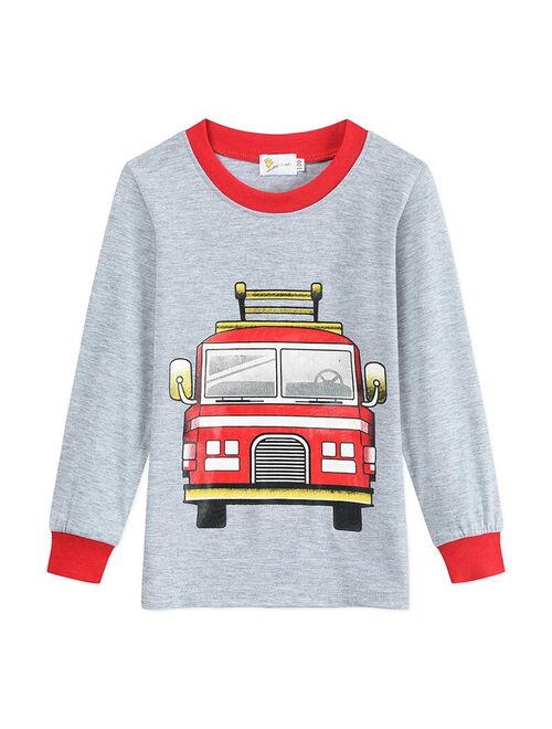 Fire truck car printing Autumn Cartoon pajamas home suit long-sleeved Cotton boy sleep clothes kids pajamas for boys 2-8 year