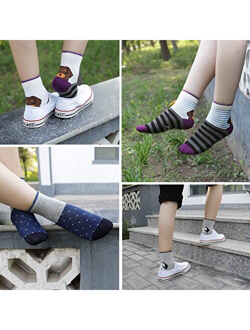 Lovful Funny Cute Socks for Teen Girls, Novelty Cartoon Cotton Socks, Cartoon Dog Socks Women 5 Pairs, Multicoloured