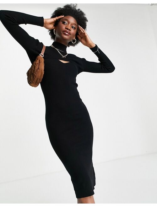 New Look cut out knitted dress in black