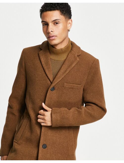 Only & Sons wool mix overcoat in tan