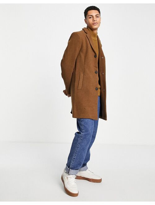 Only & Sons wool mix overcoat in tan