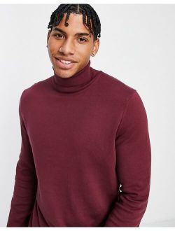roll neck knitted sweater in burgundy