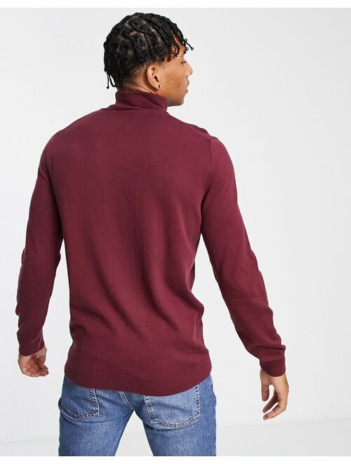 New Look roll neck knitted sweater in burgundy