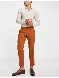 Selected Homme slim crop suit pants in tan