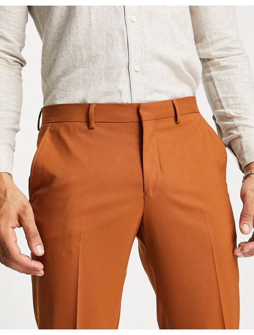 Selected Homme slim crop suit pants in tan