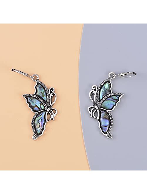 Shop LC Stainless Steel Platinum Plated Hematite Color Lever Back Earrings in Abalone Shell Black Crystal Butterfly Dangle Drop Lever Back Earrings Beach Jewelry Gifts fo