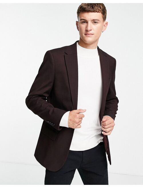 River Island slim suit jacket in burgundy