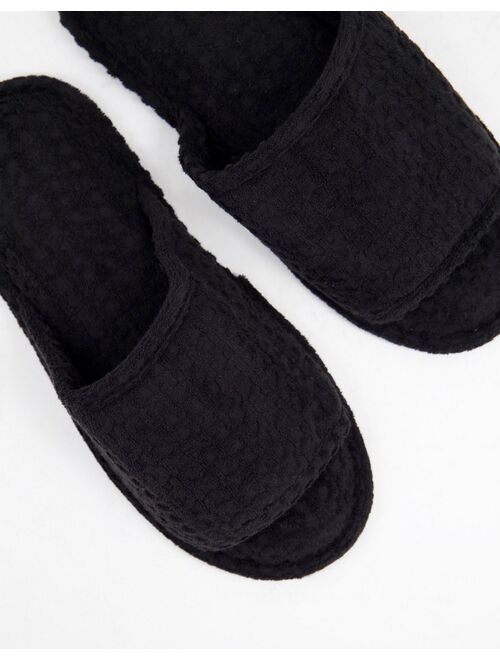 River Island terrycloth slippers in black