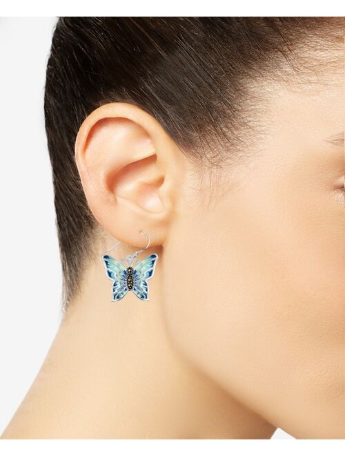 Macy's Genuine Marcasite & Multicolor Crystal Butterfly Drop Earrings in Silver-Plate