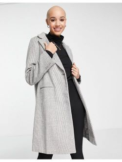 tailored check coat in gray twill
