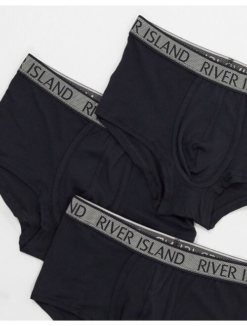 River Island 3 pack trunks with metallic waistband in black