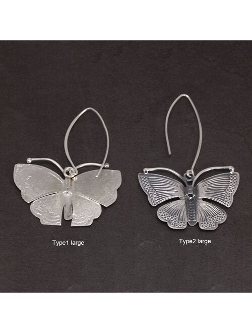 Real Pure 100% 925 Sterling Silver Exaggerated Large Butterfly Drop Earrings For Women Handmade Vintage Style